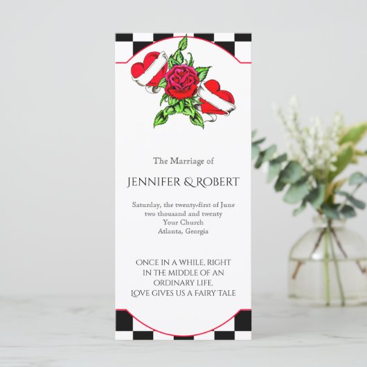 Rockabilly Hearts and Roos Wedding Programme Programmakaart (Staand voorkant)