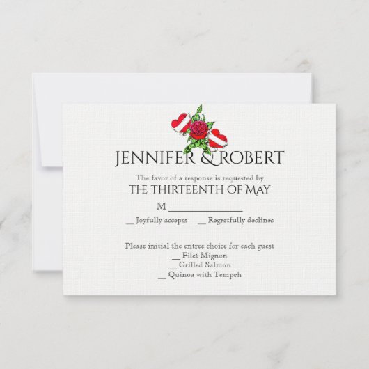 Rockabilly Hearts and Roos Wedding Response Card RSVP Kaartje (Voorkant)