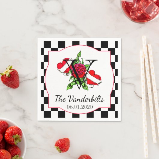 Rockabilly Hearts en Roos bruiloft servet (Insitu)