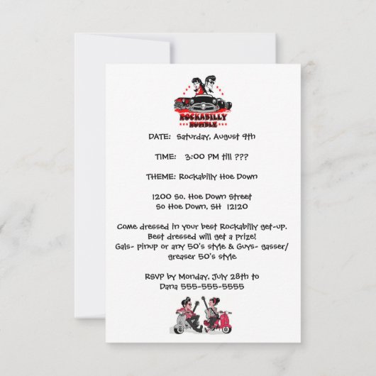 Rockabilly Home Down Party Kaart (Achterkant)