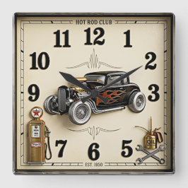 Rockabilly hot rod vierkante klok