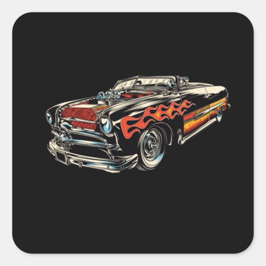 Rockabilly - Hotrod Car Flames - neg Vierkante Sticker (Voorkant)