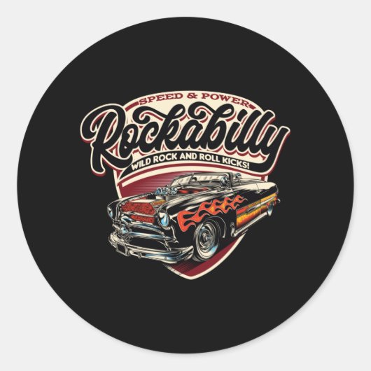 Rockabilly Hotrod Speed Flames - neg Ronde Sticker (Voorkant)