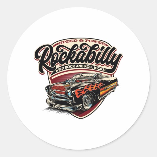 Rockabilly Hotrod Speed Flames - Po's Ronde Sticker (Voorkant)