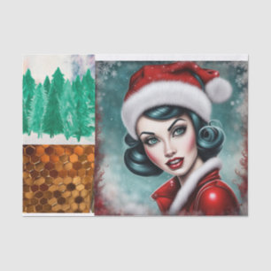 Rockabilly Kerstmis Meisje Decoupage Papier