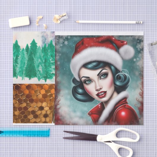 Rockabilly Kerstmis Meisje Decoupage Papier (Craft)