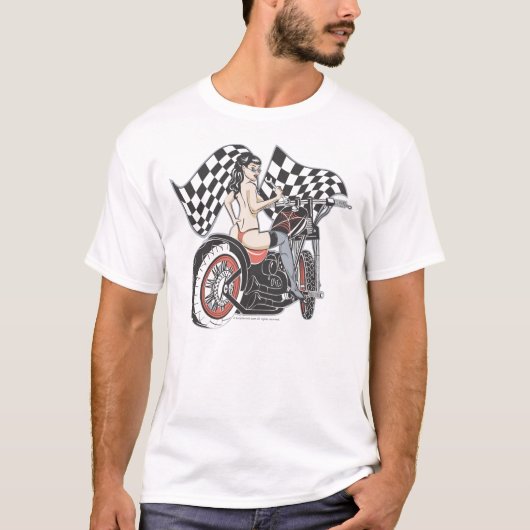 Rockabilly Pinup Girl op Chopper T-shirt (Voorkant)