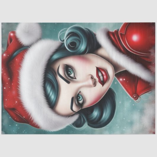 Rockabilly Pinup Kerst Decoupage Papier (Voorkant)