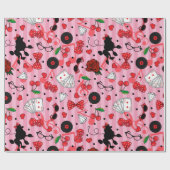 Rockabilly Poedels Kersen en dobbelstenen Verjaard Cadeaupapier (Vlak)