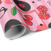 Rockabilly Poedels Kersen en dobbelstenen Verjaard Cadeaupapier (Rol Hoek)