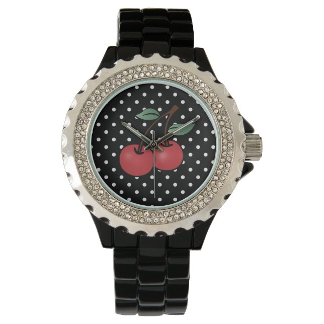 ROCKABILLY POKE STIPPEN CHERRY WRIST WATCH HORLOGE (Voorkant)