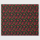 Rockabilly Polka Dots & Cherries op Black Cadeaupapier (Vlak)