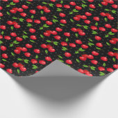 Rockabilly Polka Dots & Cherries op Black Cadeaupapier (Hoek)