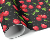 Rockabilly Polka Dots & Cherries op Black Cadeaupapier (Rol Hoek)