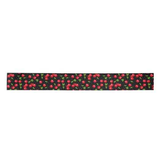 Rockabilly Polka Dots & Cherries op Black Satijnen Lint (Voorkant)