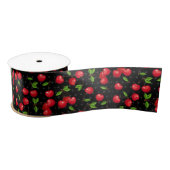 Rockabilly Polka Dots & Cherries op Black Satijnen Lint (Spoel)