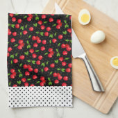 Rockabilly Polka Dots & Cherries op Black Theedoek (Quarter Fold)