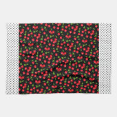 Rockabilly Polka Dots & Cherries op Black Theedoek (Horizontaal)