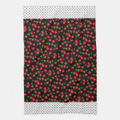 Rockabilly Polka Dots & Cherries op Black Theedoek (Verticaal)
