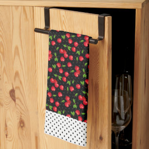 Rockabilly Polka Dots & Cherries op Black Theedoek