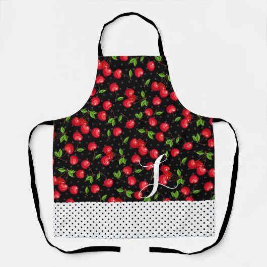 Rockabilly Polka Stippen Kersen Zwart Persoonlijk Schort (Voorkant)