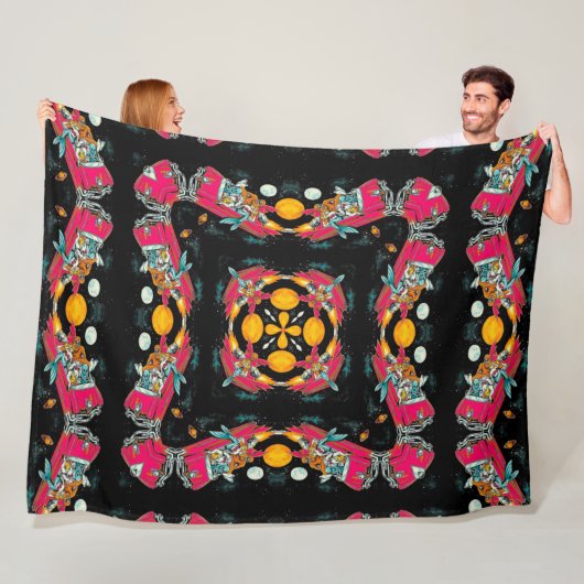 Rockabilly Psychedelic Alien Space Ride Mandala Fleece Deken (In situ)