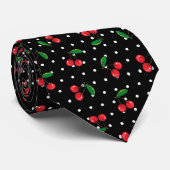 Rockabilly Red Cherries en Polka Dots Zwart Stropdas (Opgerold)