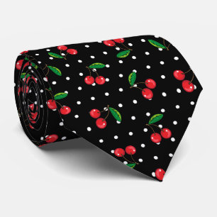 Rockabilly Red Cherries en Polka Dots Zwart Stropdas