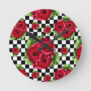 Rockabilly Red Roses Bouquet Floral Love Ronde Klok