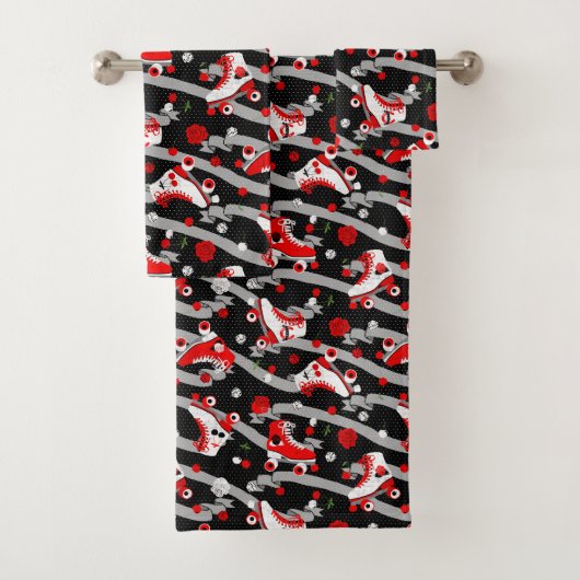 Rockabilly Retro Roller Skating Pattern Bad Handdoek (Insitu)