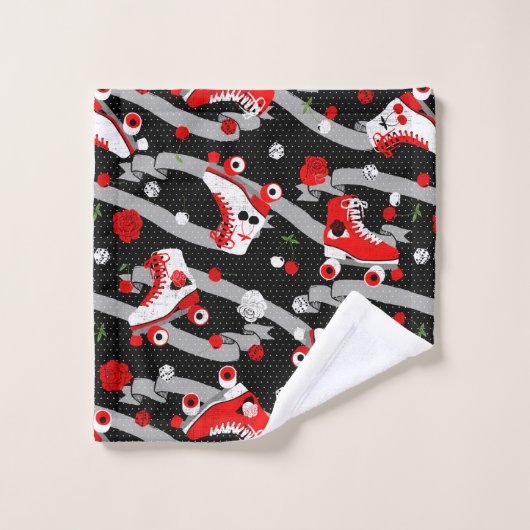 Rockabilly Retro Roller Skating Pattern Bad Handdoek (Wasdoekje)