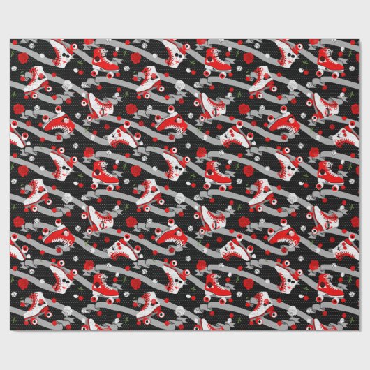 Rockabilly Retro Roller Skating Pattern Cadeaupapier (Vlak)