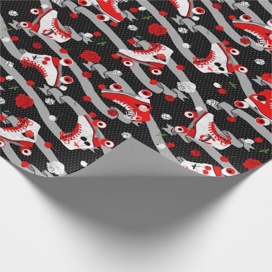 Rockabilly Retro Roller Skating Pattern Cadeaupapier (Hoek)