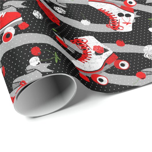 Rockabilly Retro Roller Skating Pattern Cadeaupapier (Rol Hoek)