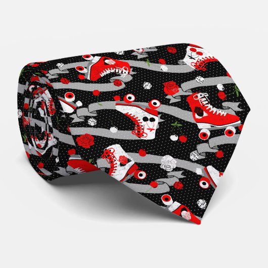 Rockabilly Retro Roller Skating Pattern Stropdas (Opgerold)