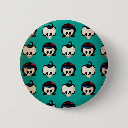 Rockabilly Skulls Pattern Ronde Button 5,7 Cm (Voorkant)