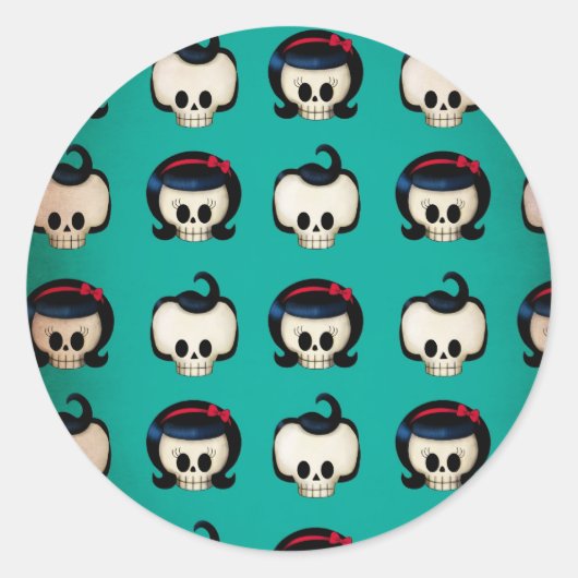 Rockabilly Skulls Pattern Ronde Sticker (Voorkant)
