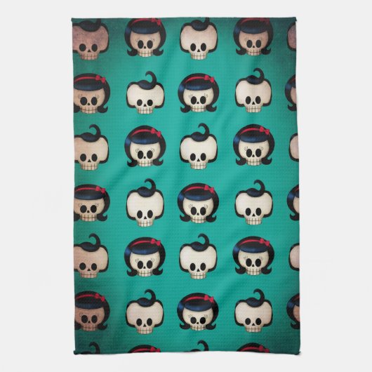 Rockabilly Skulls Pattern Theedoek (Verticaal)