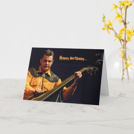Rockabilly Stand-up Bass Player Verjaardag Kaart (Gele Bloem)