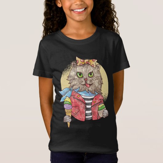 Rockabilly-stijl kat t-shirt (Voorkant)