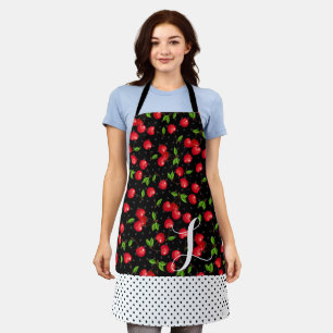 Rockabilly Stippen Kersen Zwart Persoonlijk Schort