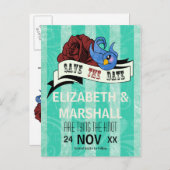 Rockabilly Swallow Tattoo Wedding RSVP Aankondigingskaart (Voorkant / Achterkant)