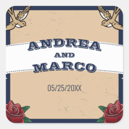 Rockabilly Tattoo Gotische Bestemming Bruiloft Vierkante Sticker