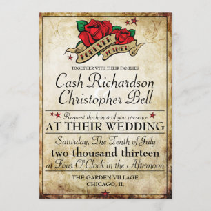Rockabilly Tattoo Roos Rocker Wedding Invitations Kaart