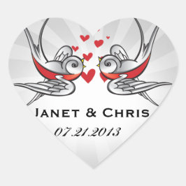 Rockabilly Tattoo Swallows Bruiloft Save the Date Hart Sticker