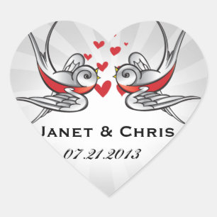 Rockabilly Tattoo Swallows Bruiloft Save the Date Hart Sticker