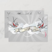 Rockabilly Tattoo Swallows RSVP Receptie kaart (Voorkant / Achterkant)