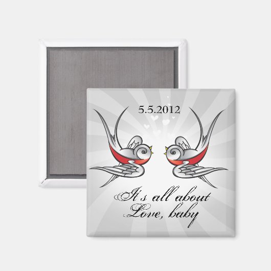 Rockabilly Tattoo Swallows Save the Date Bruiloft Magneet (Voorkant / Achterkant)