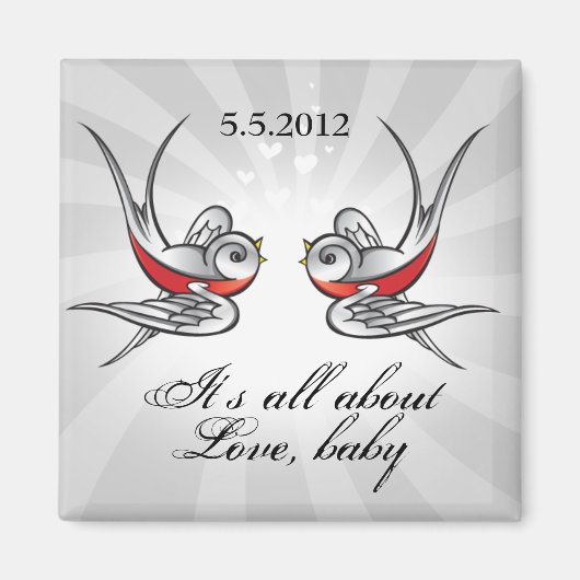 Rockabilly Tattoo Swallows Save the Date Bruiloft Magneet (Voorkant)