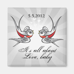 Rockabilly Tattoo Swallows Save the Date Wedding Magneet